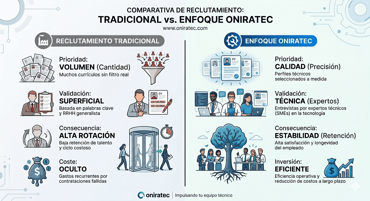 omparativa de eficiencia en procesos de selección: Agencias tradicionales vs. Metodología Oniratec.